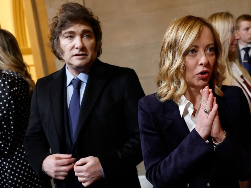 President of Argentina Javier Milei and Prime Minister of Italy Giorgia Meloni arrive to the inauguration.
