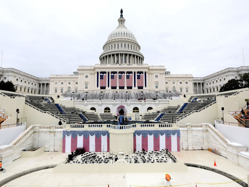 The West Front of the U.S. Capitol prepared for the inauguration of President Trump before the ceremony was moved indoors due to cold temperatures.