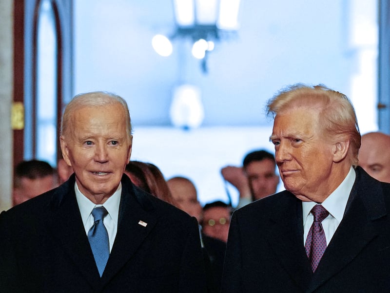 US President Joe Biden and President-elect Donald Trump arrive for the inauguration ceremony where Trump was sworn in as the 47th US President.
