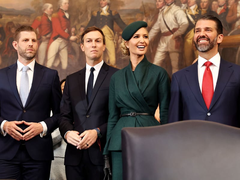 Eric Trump, Jared Kushner, Ivanka Trump and Donald Trump Jr. arrive to the inauguration of their father.