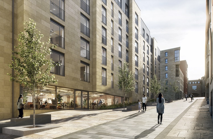 This £240 million, 7.5 acre, project near Waverley Station will constitute 98 homes, a 267 bed student residence, 18,000 m² of office space, a 146 room Adagio Aparthotel, a 127 room Premier Inn, a 121 room Hub by Premier Inn, a 21 room DogHouse Edinburgh & BrewDog Bar, an Edinburgh Gin distillery & visitor centre, and 28 retail units. It's fue for completion by autumn 2026.