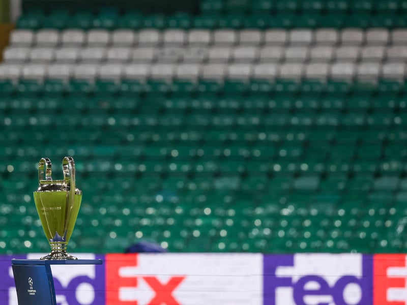The UEFA Champions League trophy on show at Celtic Park.