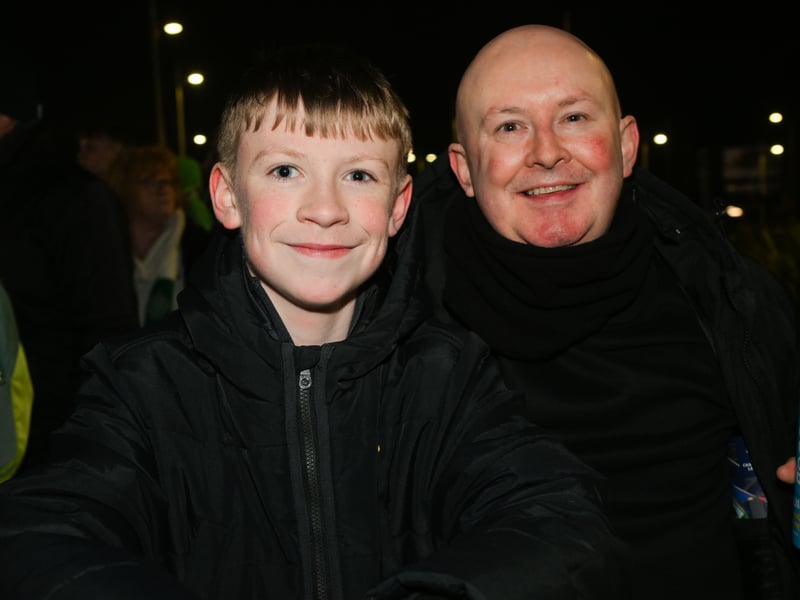 Two Celtic fans get ready for the clash with Young Boys.