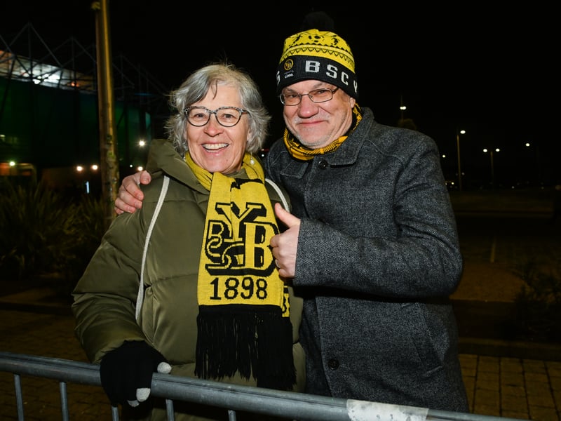 Young Boys fans ahead of the game at Celtic Park.