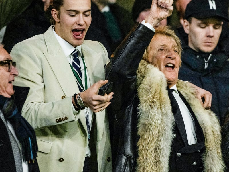 Sir Rod Stewart (R) with his son Alistair during the game.