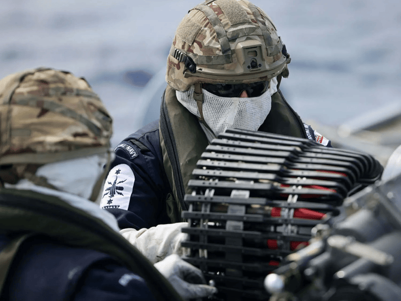 HMS Spey joined France Flagship. aircraft carrier FS Charles de Gaulle, alongside French Carrier Strike Group, for Exercise La Pérouse in the Indo-Pacific. Gunnery exercises were among the drills carried out.