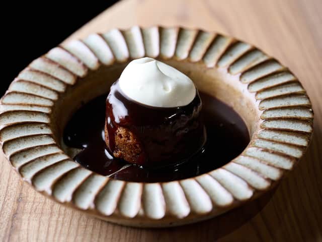 The sticky toffee pudding with miso, creme crue and arabica coffee, at JÖRO. Photo: Tim Green Photography