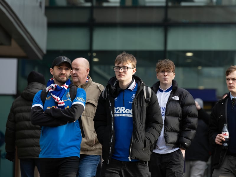 Rangers fans arrive at Piccadilly Station ahead of the Europa League clash at Manchester United.