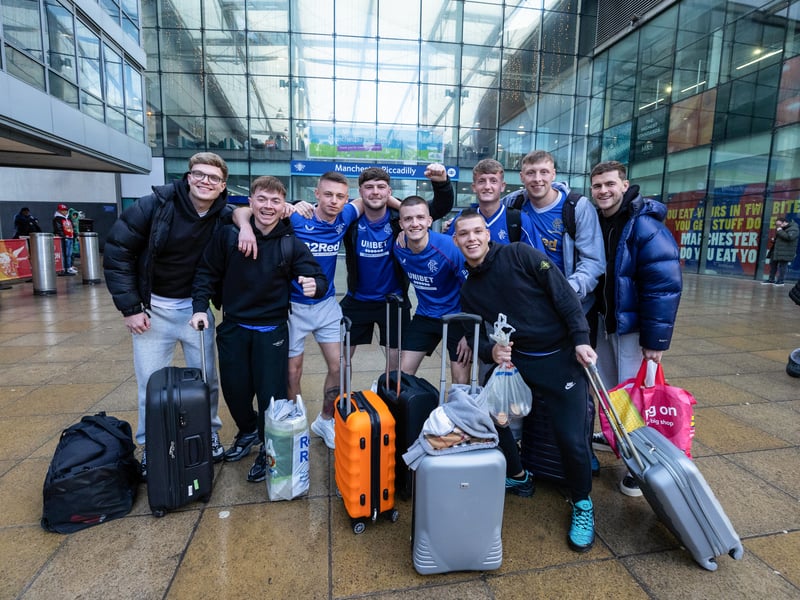 Rangers fans arrive in Piccadilly Station ahead of the game.
