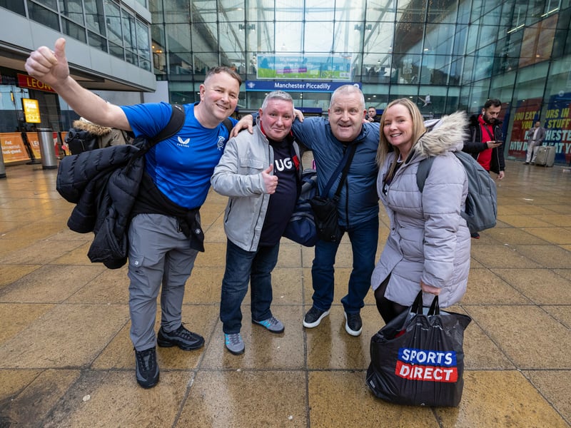 Rangers fans outside Manchester Piccadilly Station ahead of the game.