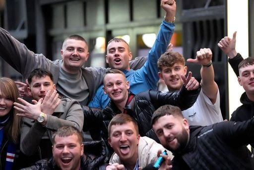 Rangers fans soak in the pre-game atmosphere in Manchester, ahead of their team's UEFA Europa League League clash with Manchester United.