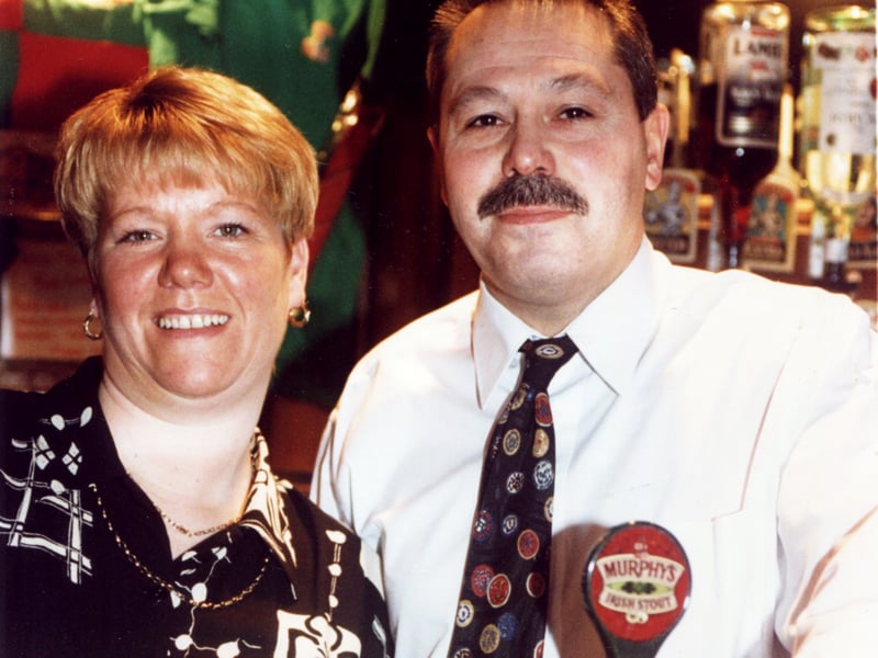 Landlord and landlady Ken and Sharon Fletcher at the Tap & Spile pub, on Waingate, Sheffield, in January 1996.  The pub was previously called the Bull & Mouth and was also known as the Tap & Barrel