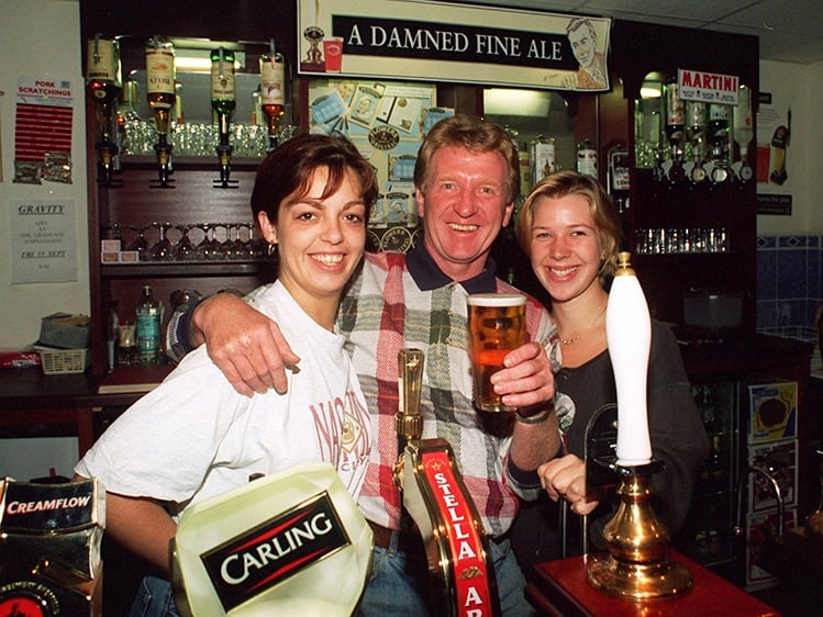 Landlord Stewart Clarke at The Graduate, in Nether Edge, Sheffield, with staff Emma Hillman, left, and Helen Spedding, on September 10, 1996
