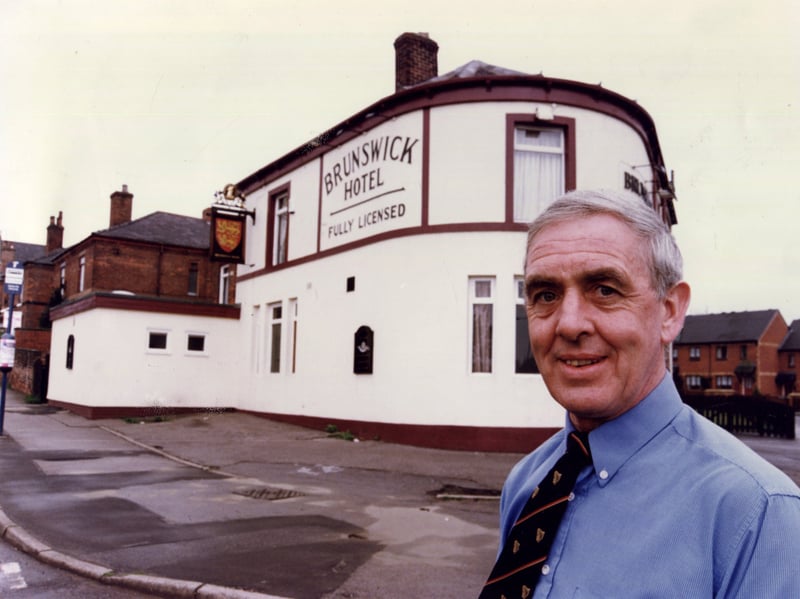 Landlord Danny Gourley outside the Brunswick Hotel pub, on Tilford Road, Woodhouse, in May 1996