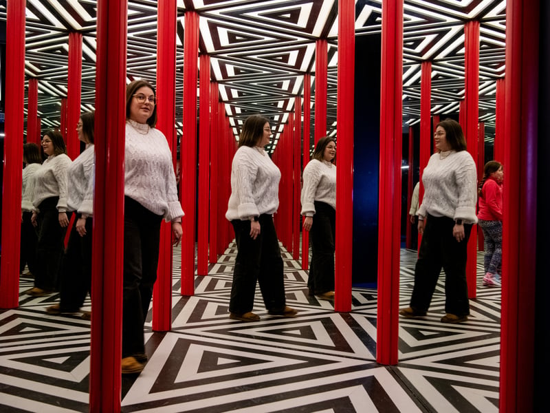 The wall of mirrors in the Wonderlab gallery.