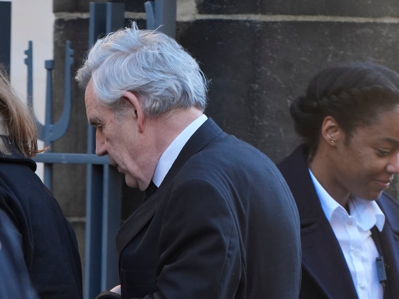 Former prime minister Gordon Brown attending the funeral service of Lord John Prescott