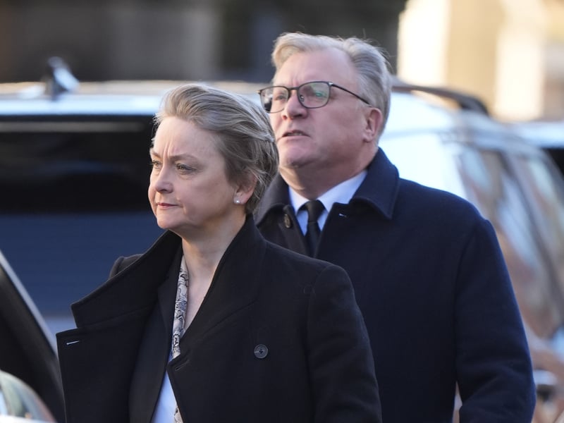 Home Secretary Yvette Cooper and Ed Balls attending the funeral service of Lord John Prescott at Hull Minster,