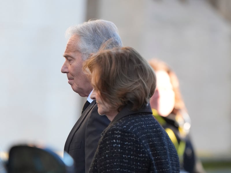 Former prime minister Sir Tony Blair and his wife Cherie Blair attending the funeral service of Lord John Prescott at Hull Minster