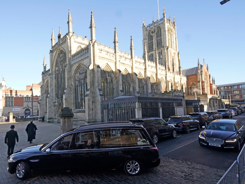 The coffin of Lord John Prescott arrives at Hull Minster, Kingston upon Hull, Yorkshire ahead of his funeral service. Lord Prescott, who served as deputy prime minister between 1997 and 2007, died on November 20 last year aged 86 in a nursing home where he had been living with Alzheimer's
