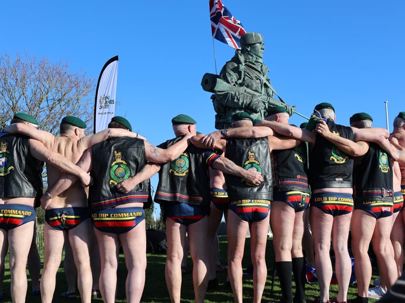 Royal Marines & Supporters next to the Yomper in Eastney
