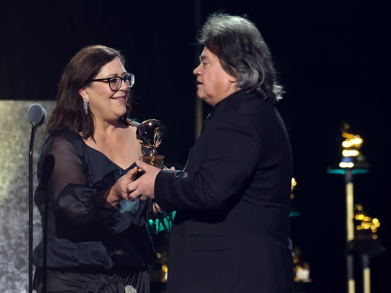 Gabriela Ortiz and Gustavo Dudamel accept the Best Classical Compendium award for "Gabriela Ortiz: Revolución Diamantina" onstage during the 67th GRAMMY Awards.