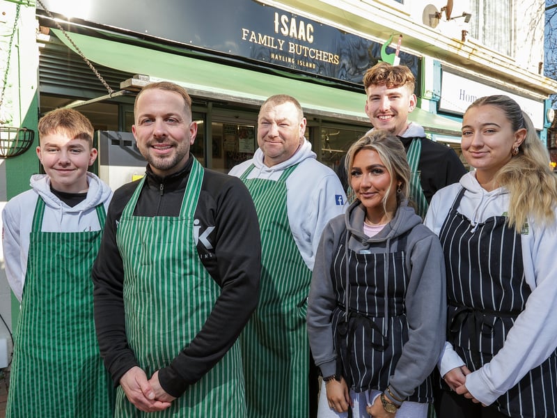 Isaac Family Butchers has a Google rating of 4.8 with 32 reviews. 

Pictures: From left, Bert Robinson, owner Lee Isaac, Paul Denman, Lexie Harvey, Jake Page and Evie Tambling. 

Isaac Family Butchers in Mengham Road, Hayling Island, has been rebranded

Picture: Chris Moorhouse (250125-21)