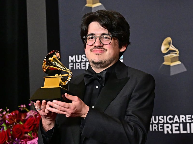 US producer and mixer Tom Norris poses with the Best Dance Pop Recording for "Von Dutch" by British singer Charli XCX.