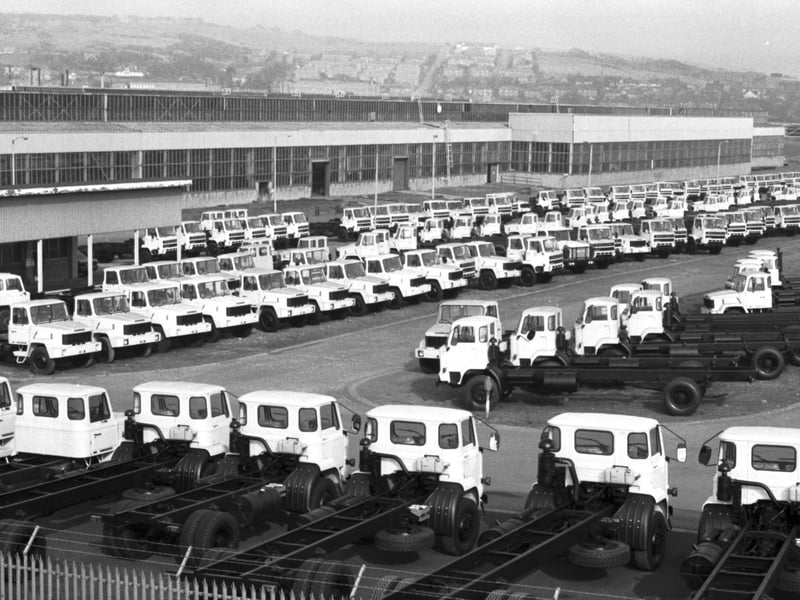 The last trucks wait to be sold at the British Leyland Bathgate factory, closed down in 1986.
