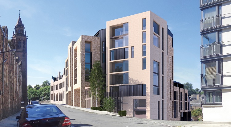 This Dean Village residential development is due to be completed in the first half of 2025. It will redevelopment of former Edwardian coach works and car showroom to create
49 homes.