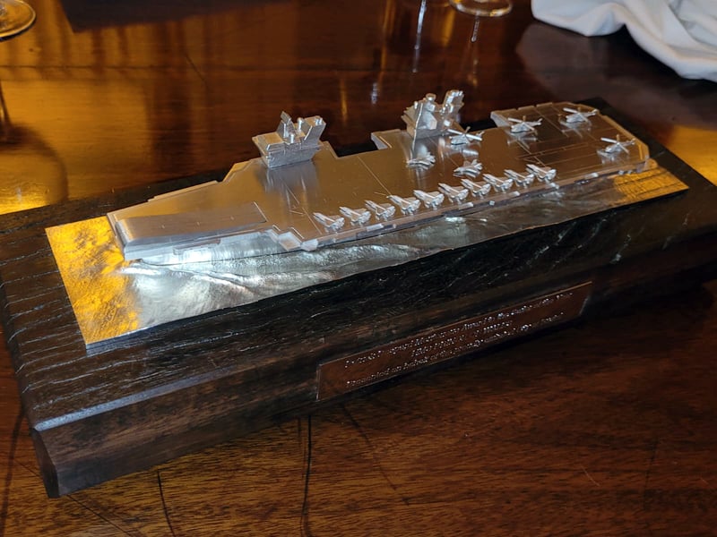 The new sailor of the year trophy - a silver model of HMS Prince of Wales