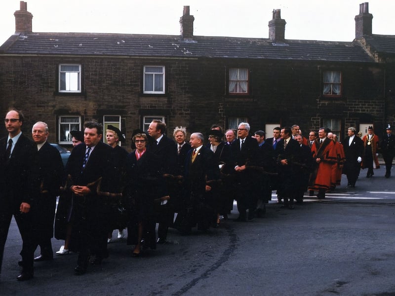 Councillors, Aldermen and the Mayor entering Rooms Lane on their way to St. Peter's Parish Church for the last Annual Mayor's Sunday Service in the church of his choice. Pictured in May 1973.