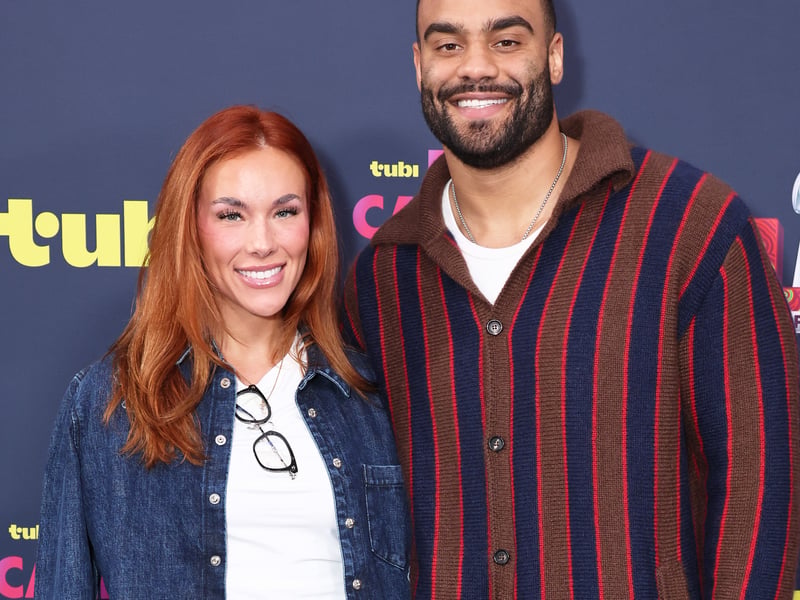 (L-R) Kaylie Alyson and Solomon Thomas attend the Tubi Red Carpet during the Super Bowl