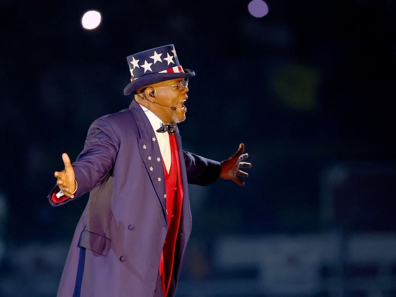 The world famous actor introduced Kenrick Lamar to the stage at halftime dressed as Uncle Sam, and made multiple cameos throughout Kendrick's performance.