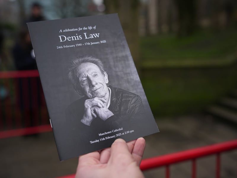 A copy of the order of service for the funeral of late Manchester United and Scotland footballer Denis Law.
