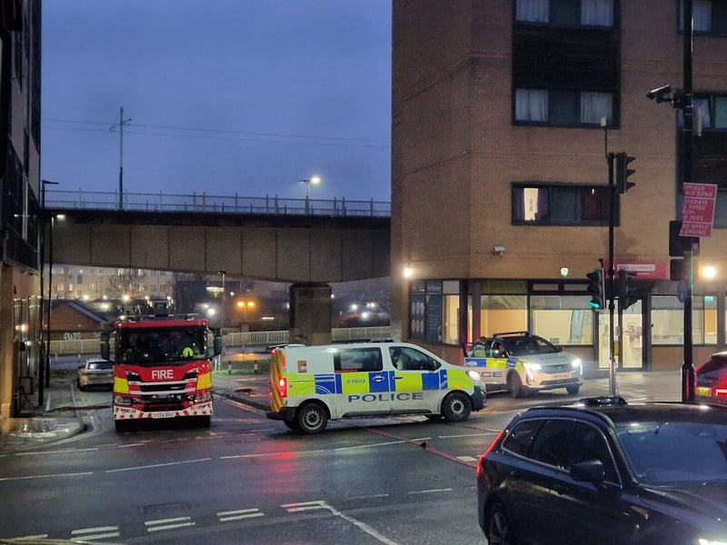 Emergency services at Park Square roundabout this morning. Photo: Alastair Ulke. National World