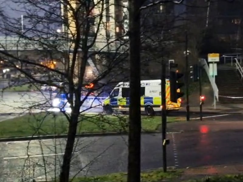 Police at Park Square roundabout this morning. Photo: Alastair Ulke. National World