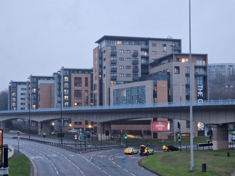 Police at Park Square roundabout this morning. Photo: Alastair Ulke. National World