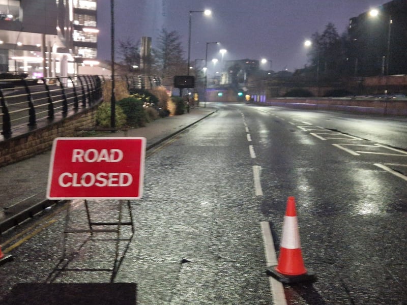 The road closure sign at Park Square today. Photo: Alastair Ulke. National World