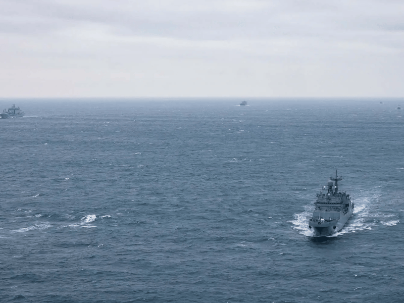 RFA Tideforce escorting Russian ships through the English Channel.