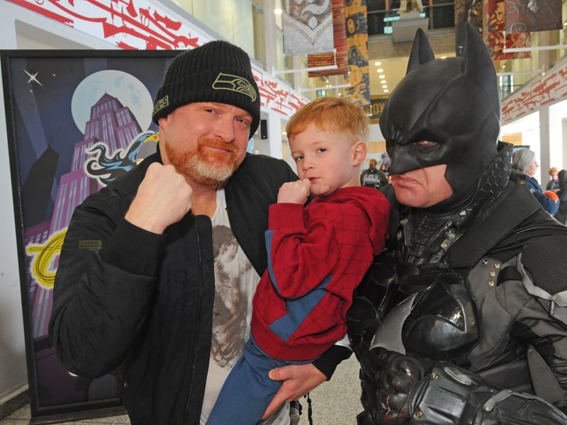 Dominic Pollard and four-year-old son Jackson, of Crossgates, meet Batman.