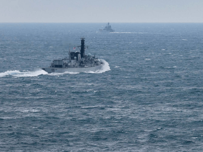 HMS Iron Duke making her approach on a Russian warship Alexander Otrakovsky.