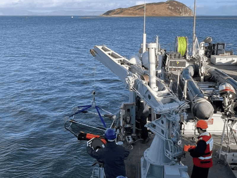 Crew launch HMS Cattistock's Seafox mine disposal system off Ailsa Craig, Scotland.