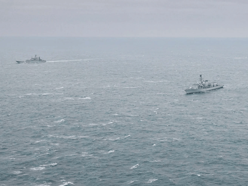 HMS Iron Duke escorting a Russian warship Alexander Otrakovsky through the English Channel.