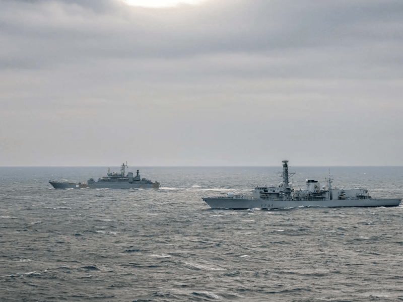 HMS Iron Duke escorting a Russian warship Alexander Otrakovsky through the English Channel.