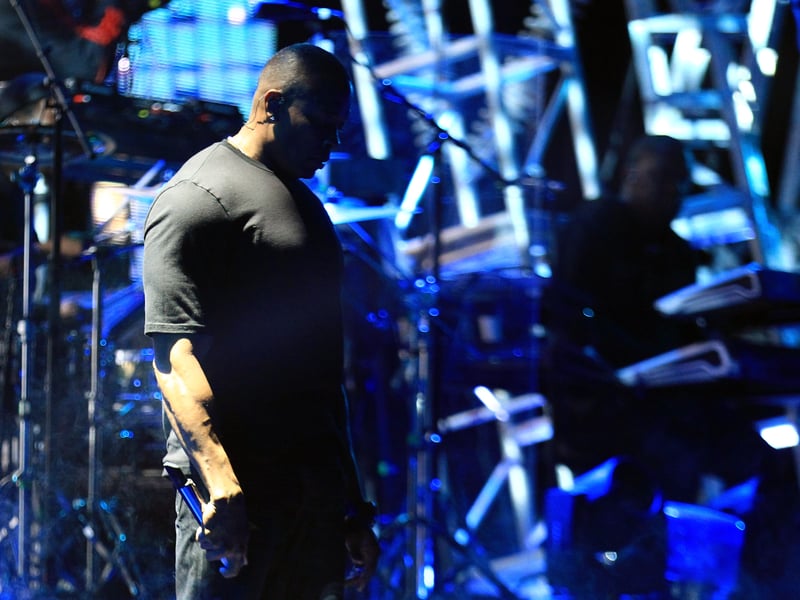 Rapper Dr. Dre performs onstage during day 3 of the 2012 Coachella Valley Music & Arts Festival at the Empire Polo Field on April 15, 2012 in Indio, California.