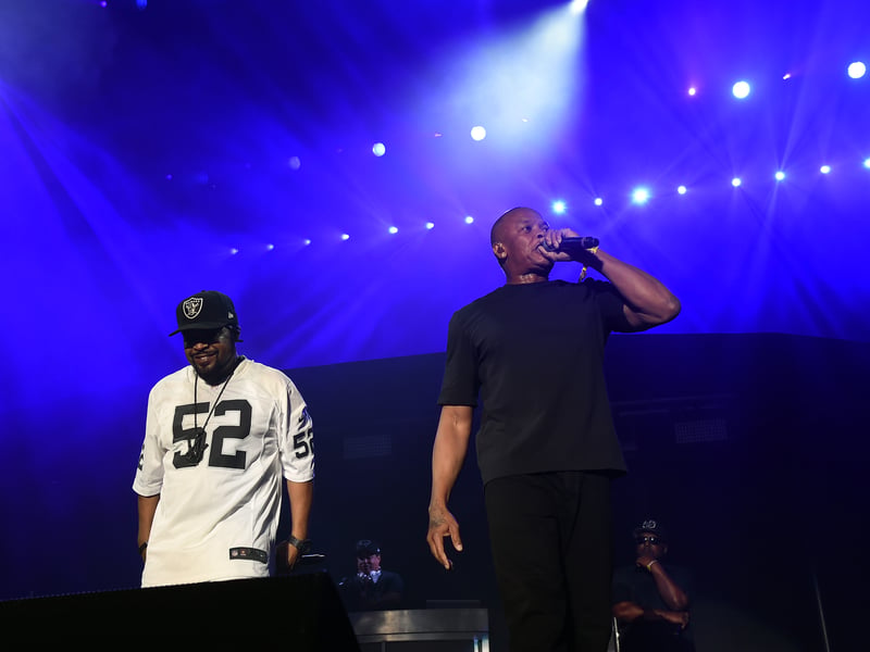 Recording artists Ice Cube (L) and Dr. Dre perform onstage during day 2 of the 2016 Coachella Valley Music & Arts Festival Weekend 2 at the Empire Polo Club on April 23, 2016 in Indio, California.