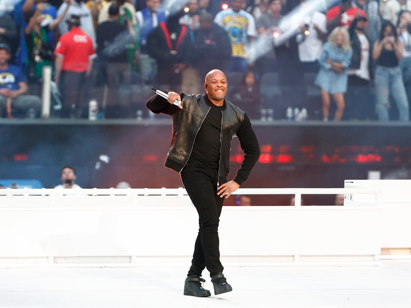 Dr. Dre performs during the Pepsi Super Bowl LVI Halftime Show at SoFi Stadium on February 13, 2022 in Inglewood, California. 