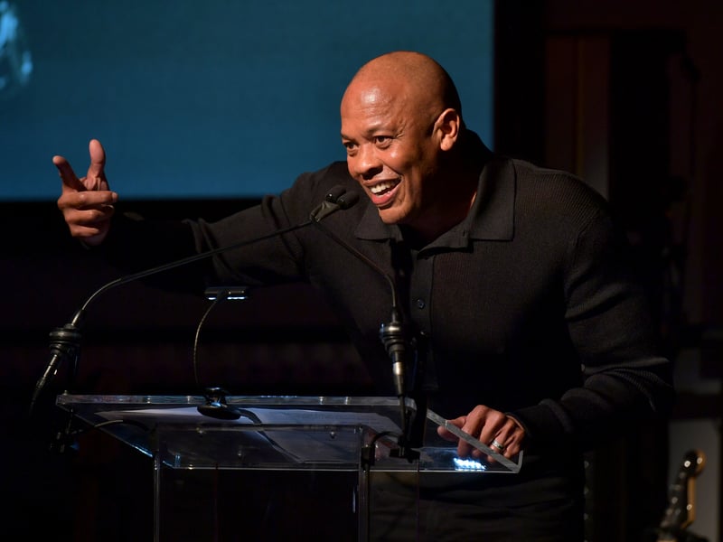 Dr. Dre speaks onstage during the Producers & Engineers Wing 13th annual GRAMMY week event honoring Dr. Dre at Village Studios on January 22, 2020 in Los Angeles, California