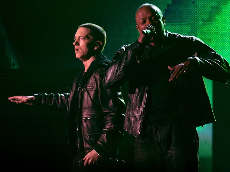 Eminem and Dr. Dre perform onstage during The 53rd Annual GRAMMY Awards held at Staples Center on February 13, 2011 in Los Angeles, California. 