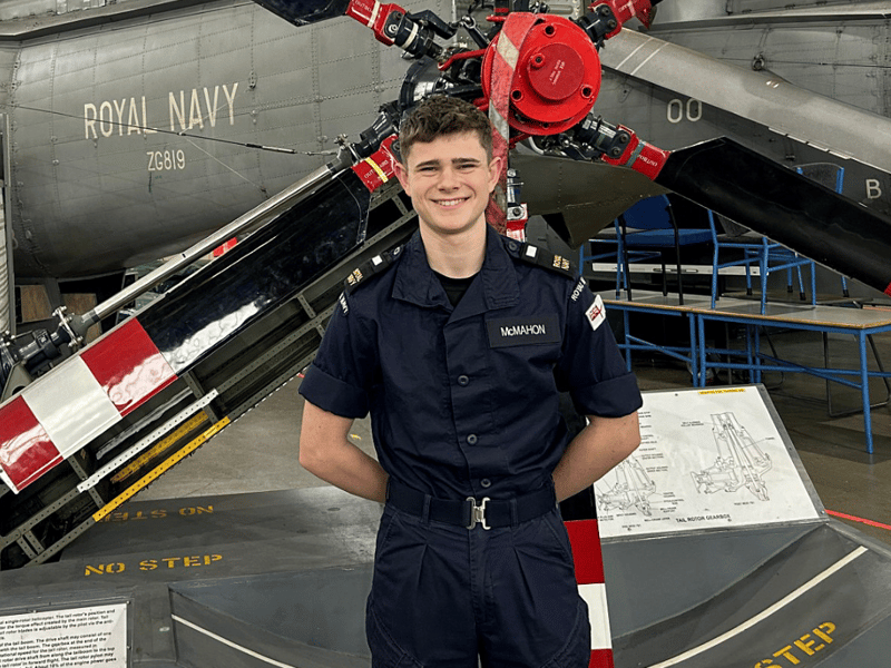 AB Alfie McMahon, 16 from Plymouth, is training at HMS Sultan in Gosport to complete his apprenticeship. Air Engineering Technicians keep advanced aircraft, such as F-35B fighter jets and Merlin helicopters, fit for deployment.